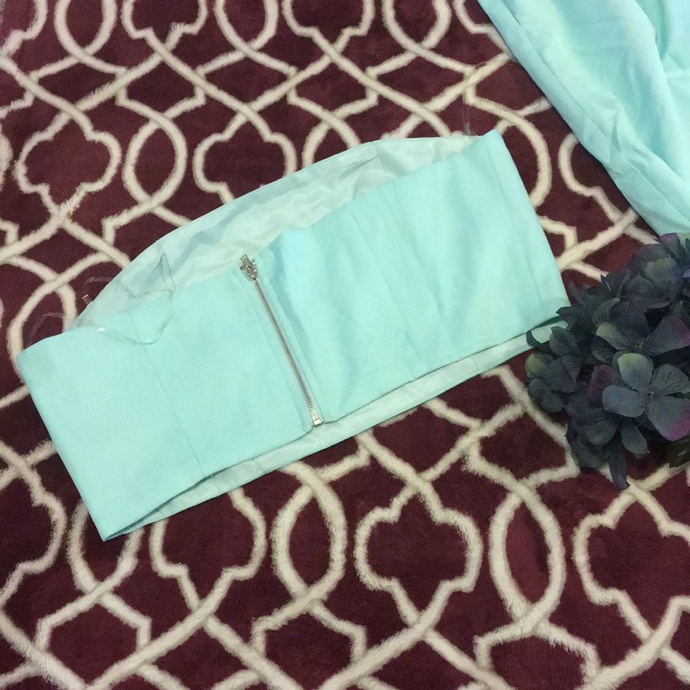 two piece aqua mint strapless maxi dress - Picture 2 of 6